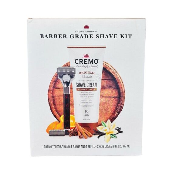 Cremo Barber Grade Shave Kit Bourbon Vanilla Razor & Blades Set - Picture 1 of 2